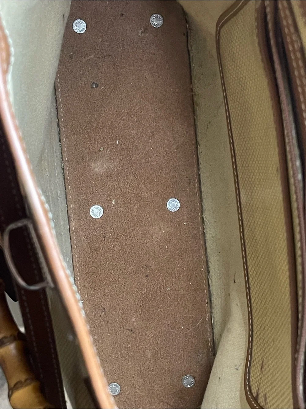 Dooney & Bourke Beige Canvas Tote with Brown Leather & Bamboo Handles